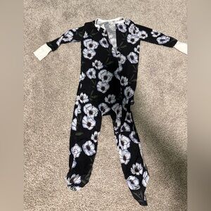 Floral Black Kids Footed One-Piece